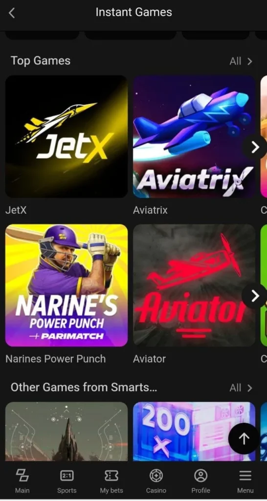 Parimatch instant games