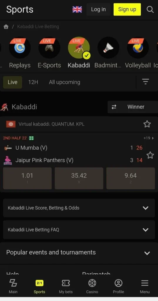 Parimatch kabaddi betting