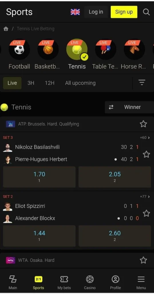 Parimatch tennis betting
