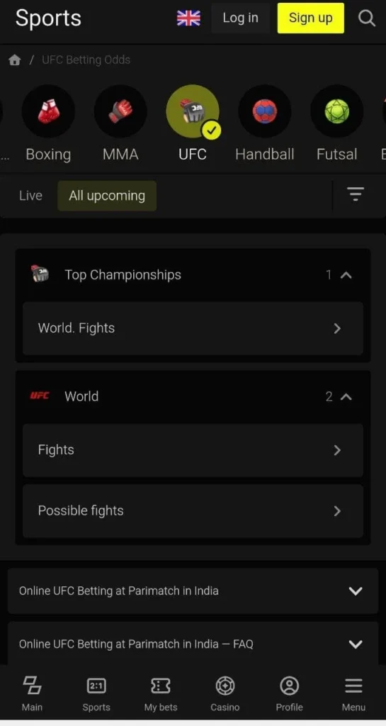 Parimatch UFC online betting