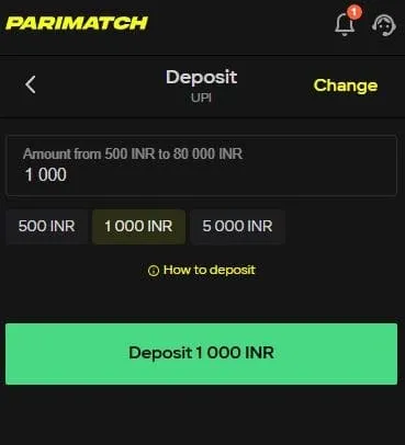 Parimatch UPI deposit