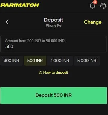 Parimatch PhonePe deposit
