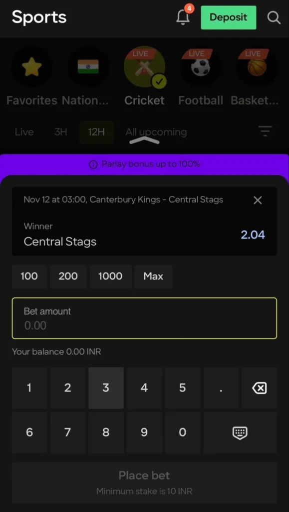 cricket betting Parimatch app