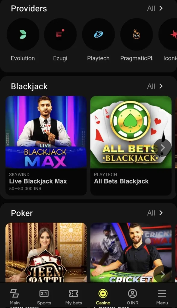 Casino games on Parimatch app