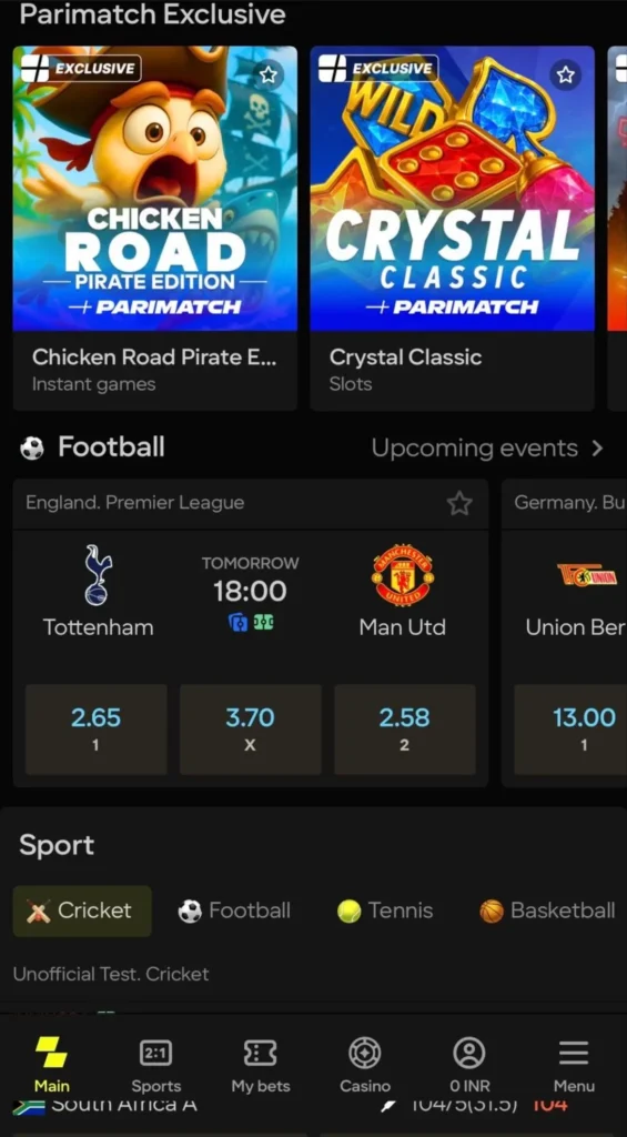 Sports betting on the Parimatch app