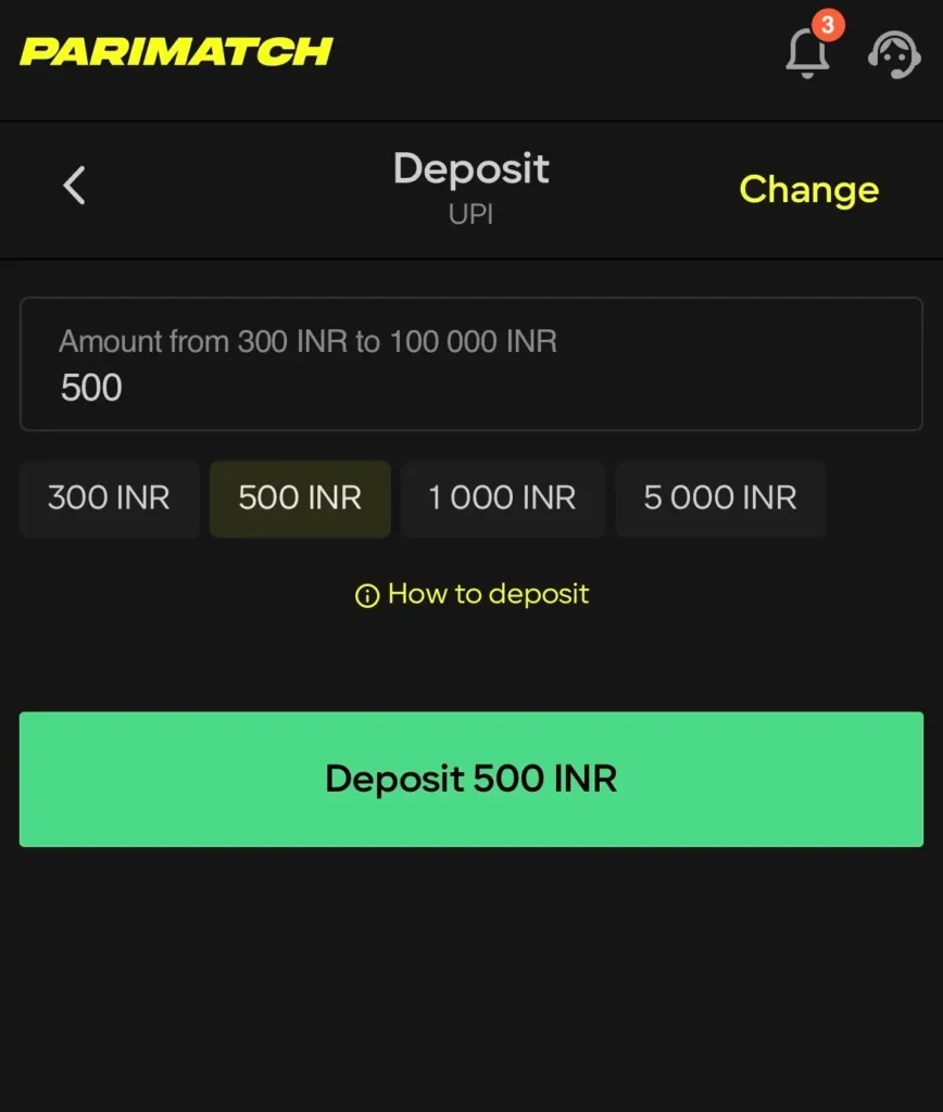 Parimatch mobile app deposit