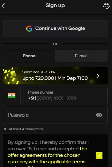 Parimatch registration