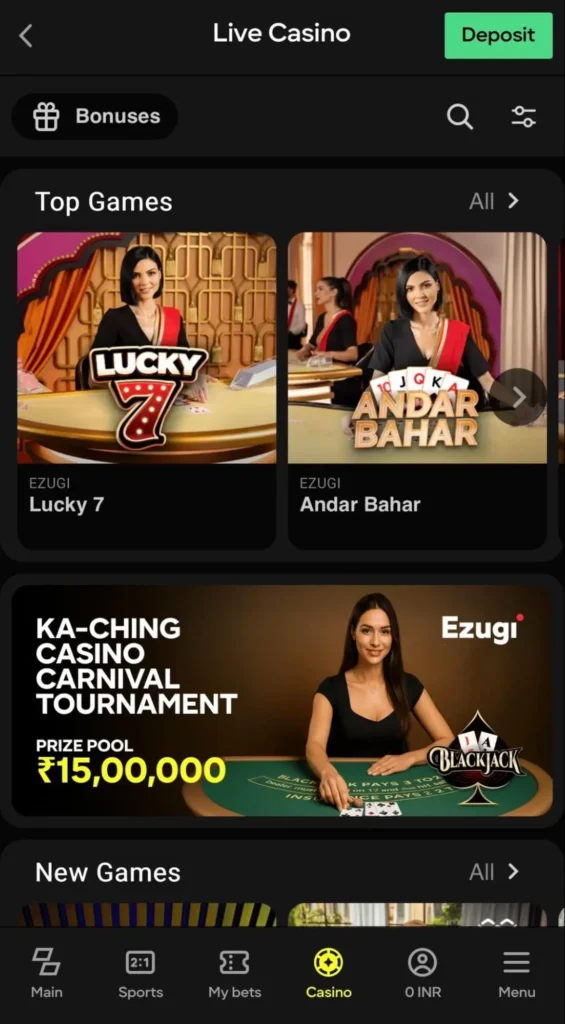 Casino games on Parimatch app