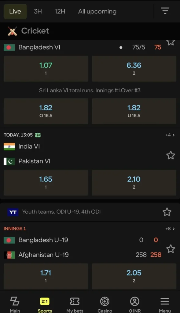 Sports betting on the Parimatch app