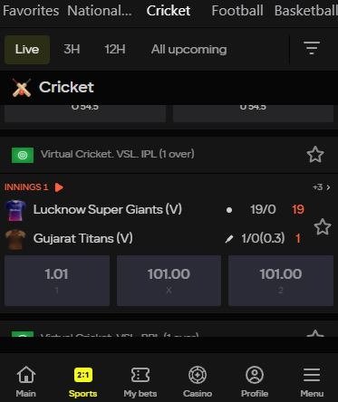 virtual cricket betting Parimatch