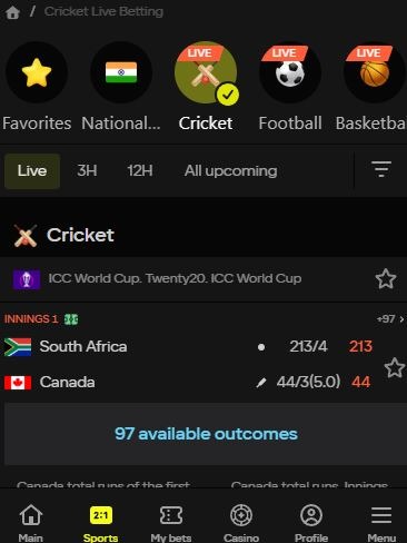 Parimatch bet on cricket