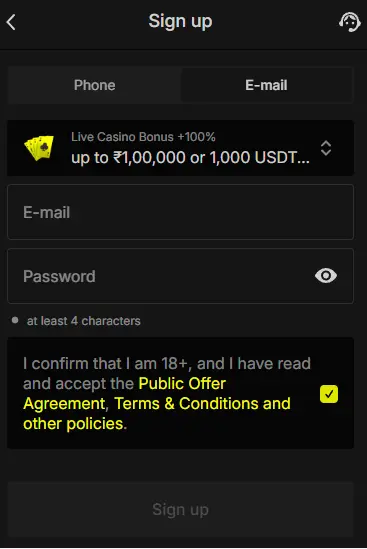 Parimatch signup