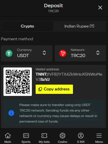 Parimatch crypto casino deposit