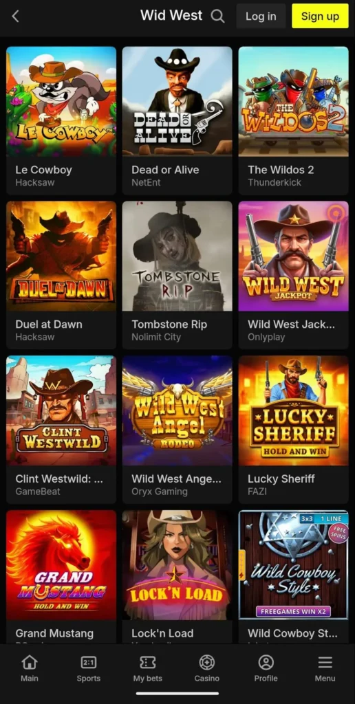 Parimatch Wild West theme slots