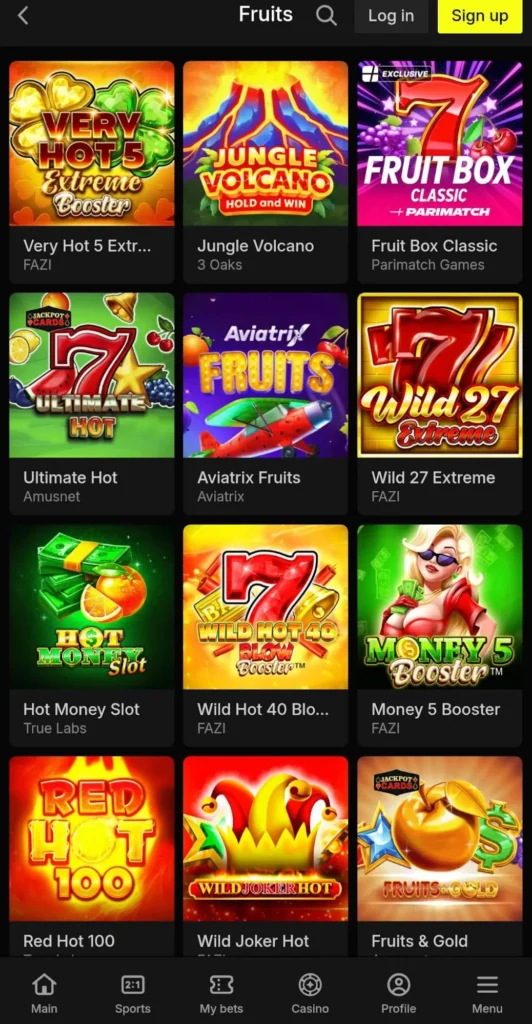 Parimatch fruit slots