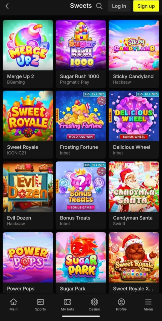 Parimatch sweets theme slots